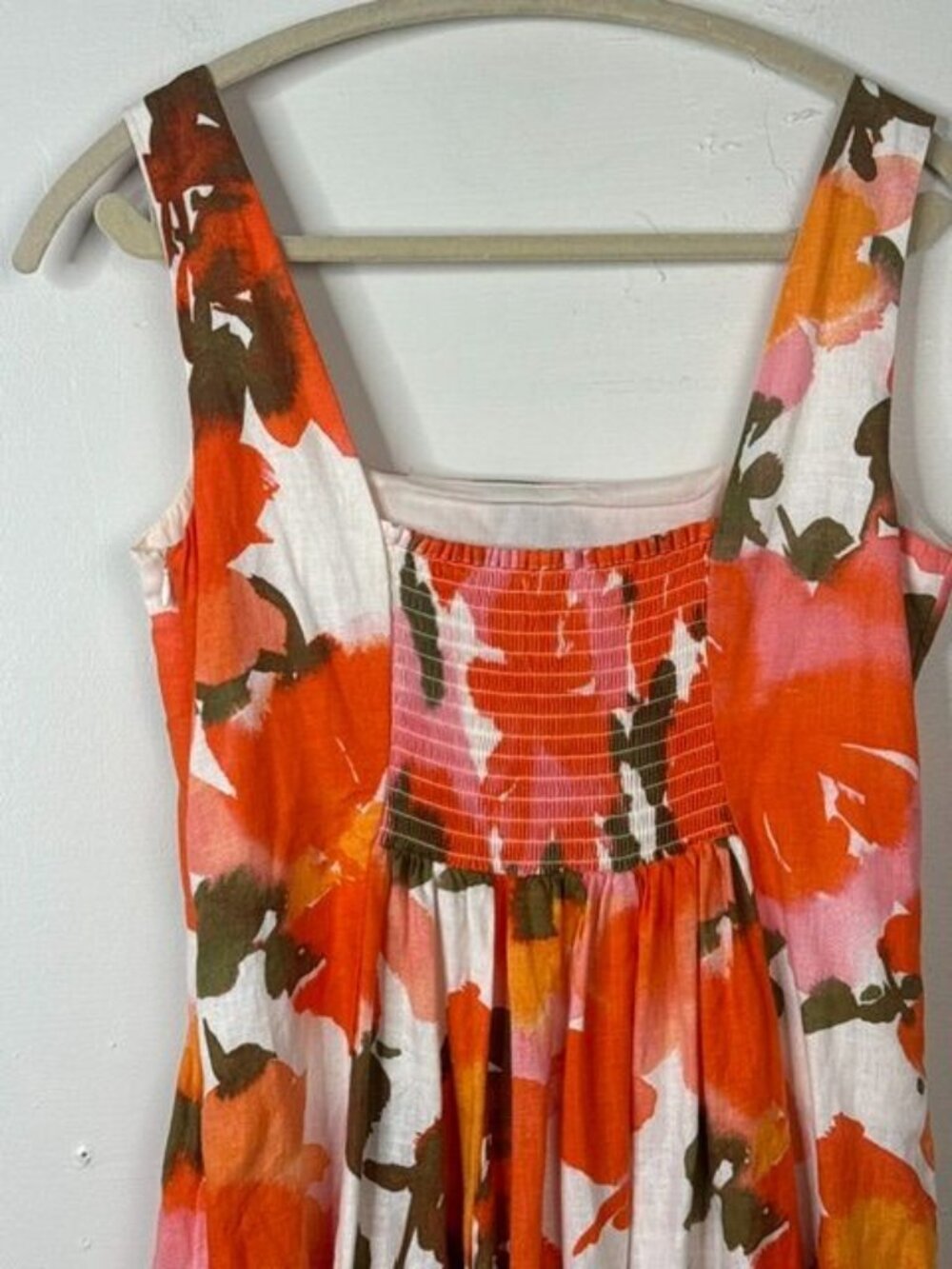 Joie Women's Orange/Pink Floral Sleeveless Linen Blend Midi Dress Size 4 - Picture 7 of 8